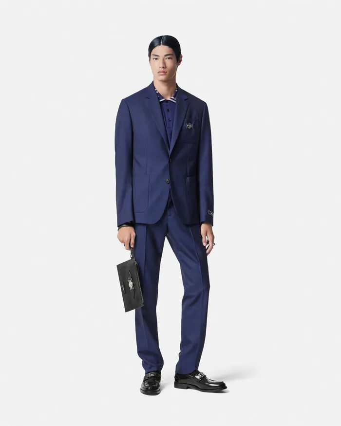 Blazers and Suits Men Versace WoolCanvas SingleBreasted Blazer Blue