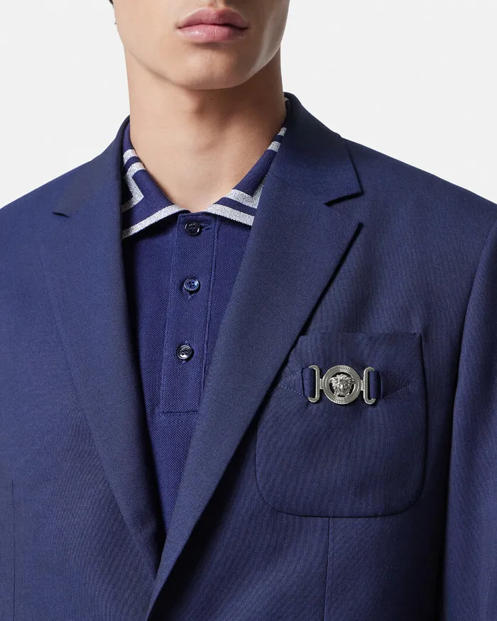 Blazers and Suits Men Versace WoolCanvas SingleBreasted Blazer Blue