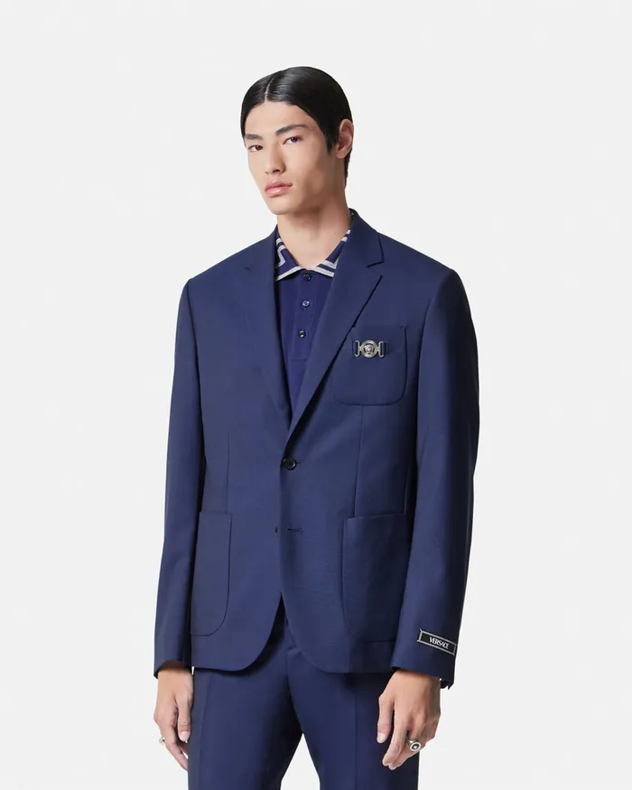 Blazers and Suits Men Versace WoolCanvas SingleBreasted Blazer Blue