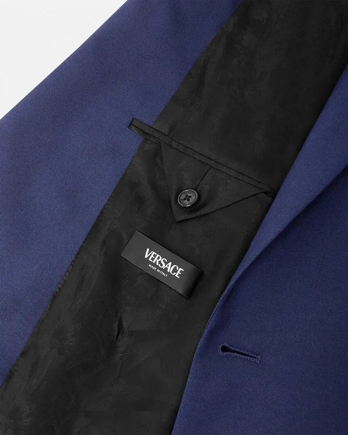 Blazers and Suits Men Versace WoolCanvas SingleBreasted Blazer Blue