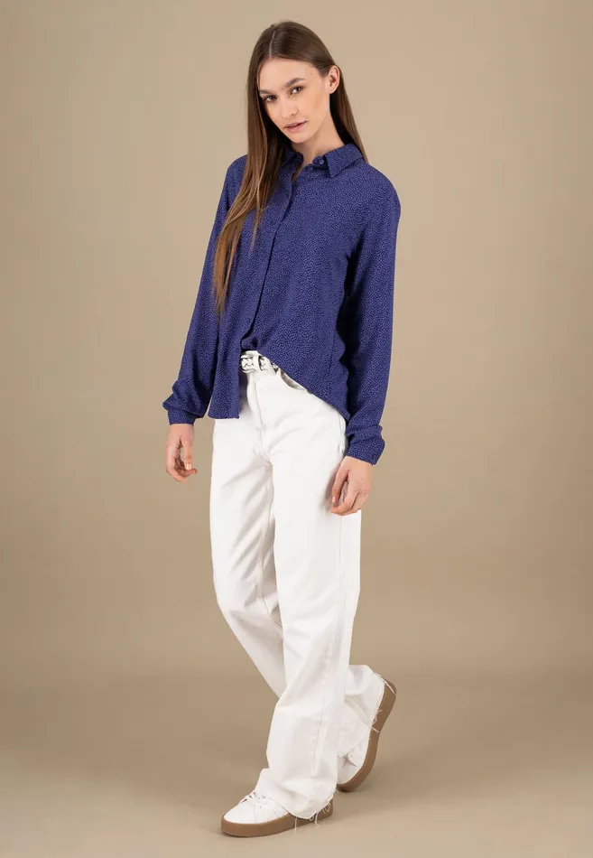 Blouses Women FYNCHHATTON Blouse With A Fine Dot Pattern Blue Purpleashcrimson Red