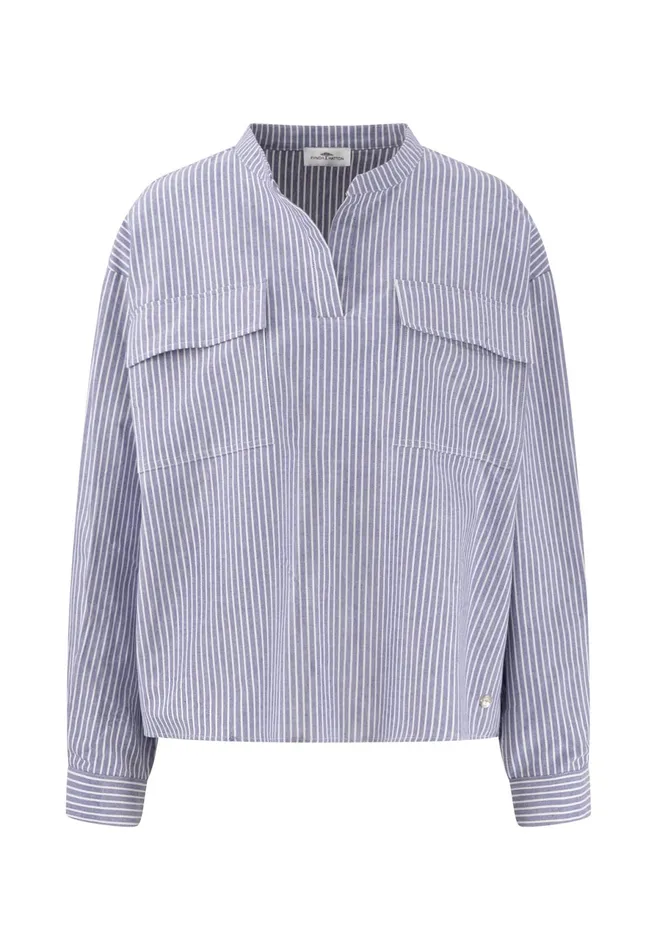 Blouses Women FYNCHHATTON Cotton Blouse With Subtle Strip Pattern Blue Purple