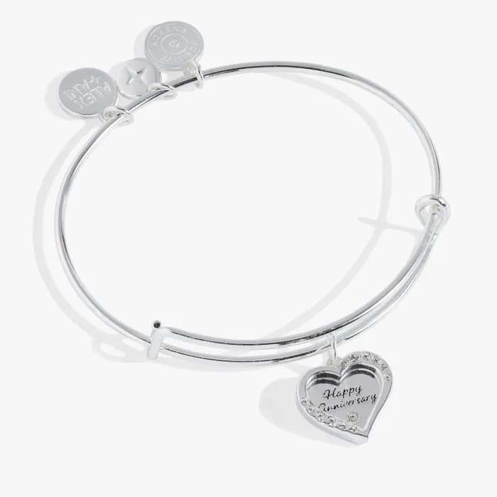 Bracelets Women Alex And Ani Anniversary Heart Bangle Shiny Silver