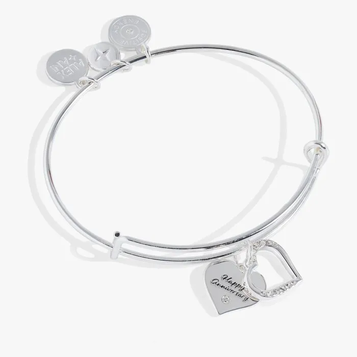 Bracelets Women Alex And Ani Anniversary Heart Bangle Shiny Silver