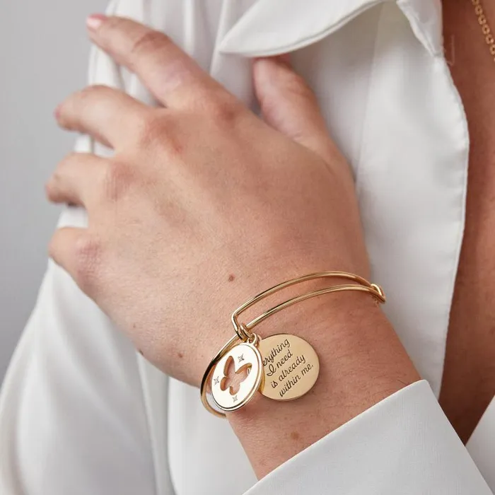 Bracelets Women Alex And Ani Hidden Message Butterfly Affirmation Bangle Gold