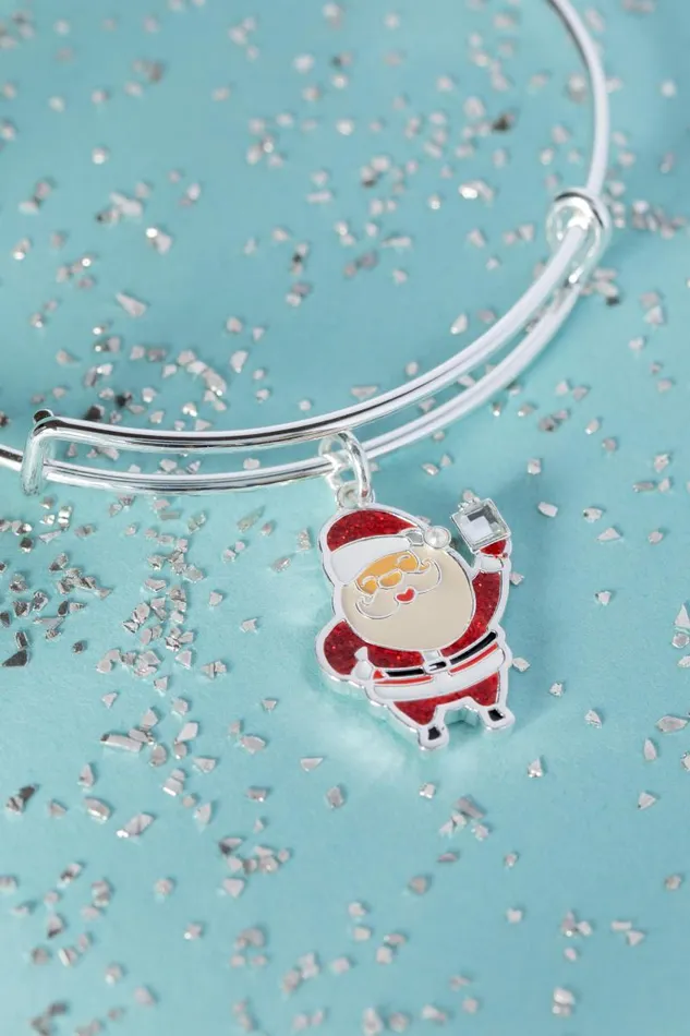 Bracelets Women Alex And Ani Holiday Santa Bangle Shiny Silver