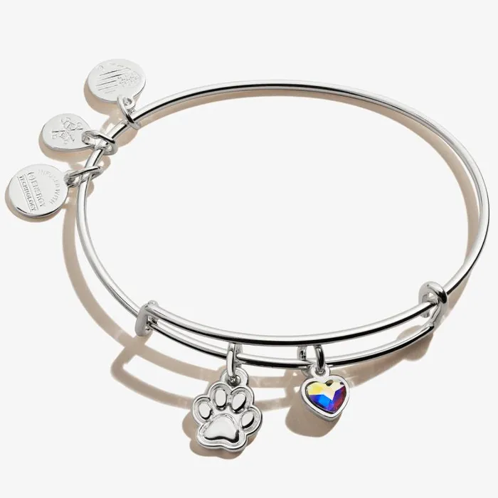 Bracelets Women Alex And Ani Paw Print Duo Charm Bangle Silver