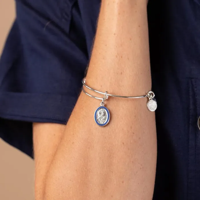 Bracelets Women Alex And Ani September Aster Flower Charm Bangle Shiny Silver