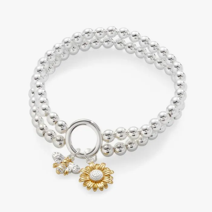 Bracelets Women Alex And Ani Sunflower Bee Double Stretch Bracelet Two Tone