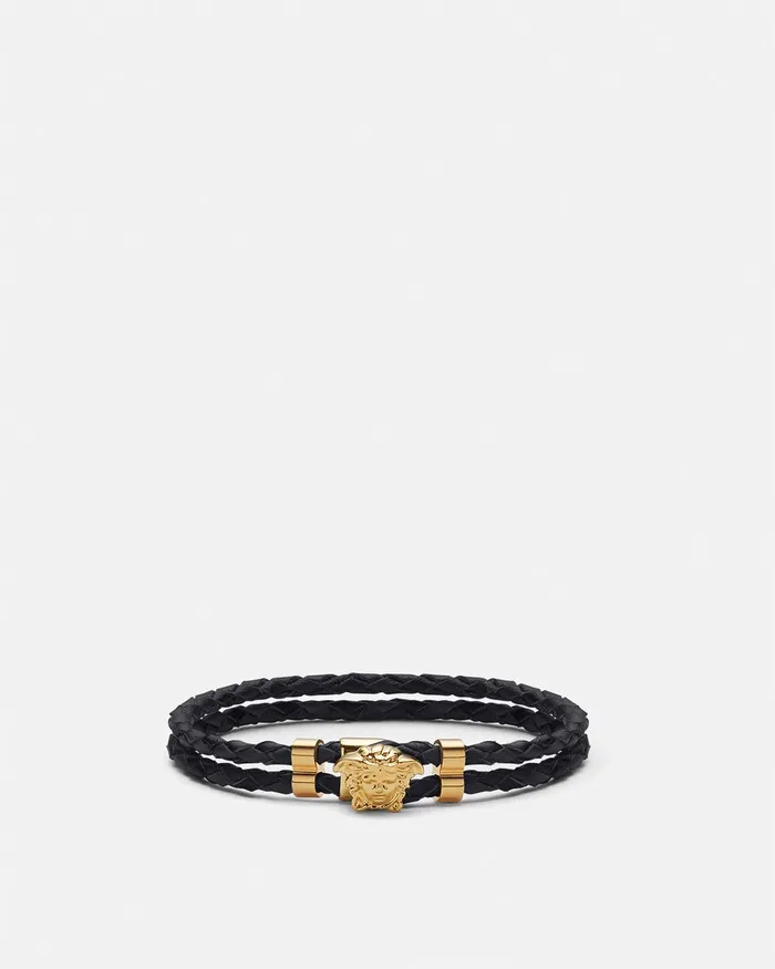 Bracelets WomenMen Versace Medusa Braided Leather Bracelet Blackgold