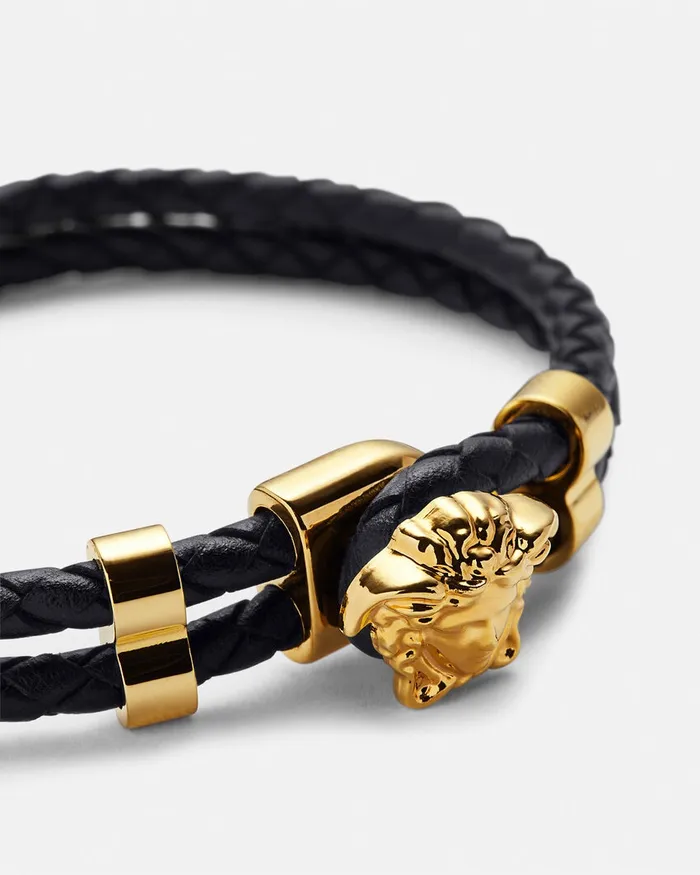 Bracelets WomenMen Versace Medusa Braided Leather Bracelet Blackgold