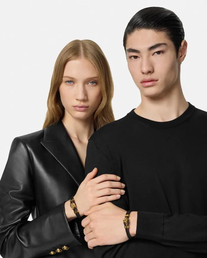 Bracelets WomenMen Versace Medusa Braided Leather Bracelet Blackgold