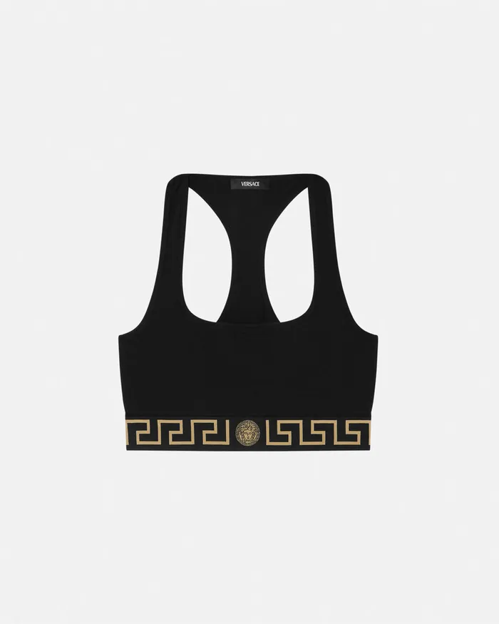 Bras and Briefs Women Versace Greca Border Scoop Bralette Black