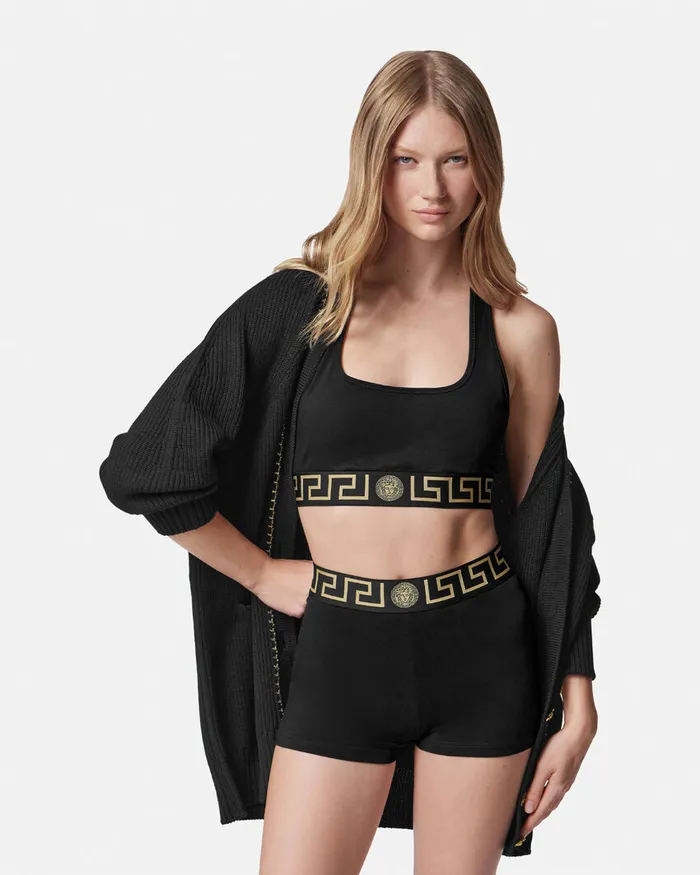 Bras and Briefs Women Versace Greca Border Scoop Bralette Black