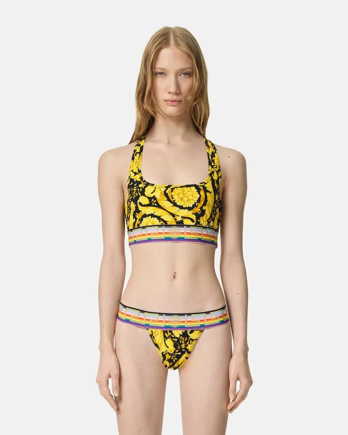 Bras and Briefs Women Versace Pride Barocco Thong Blackprint