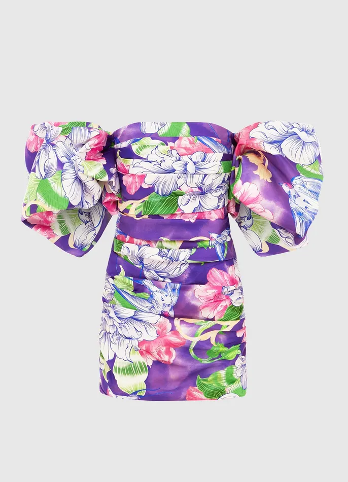 Brenda Puffy Sleeve Mini Dress 8211 Swallow Print in Serenity Dresses and Jumpsuits LEO LIN Women