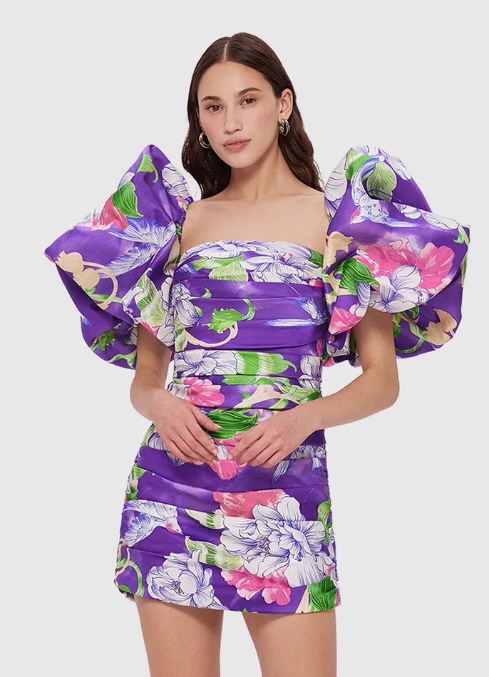 Brenda Puffy Sleeve Mini Dress 8211 Swallow Print in Serenity Dresses and Jumpsuits LEO LIN Women