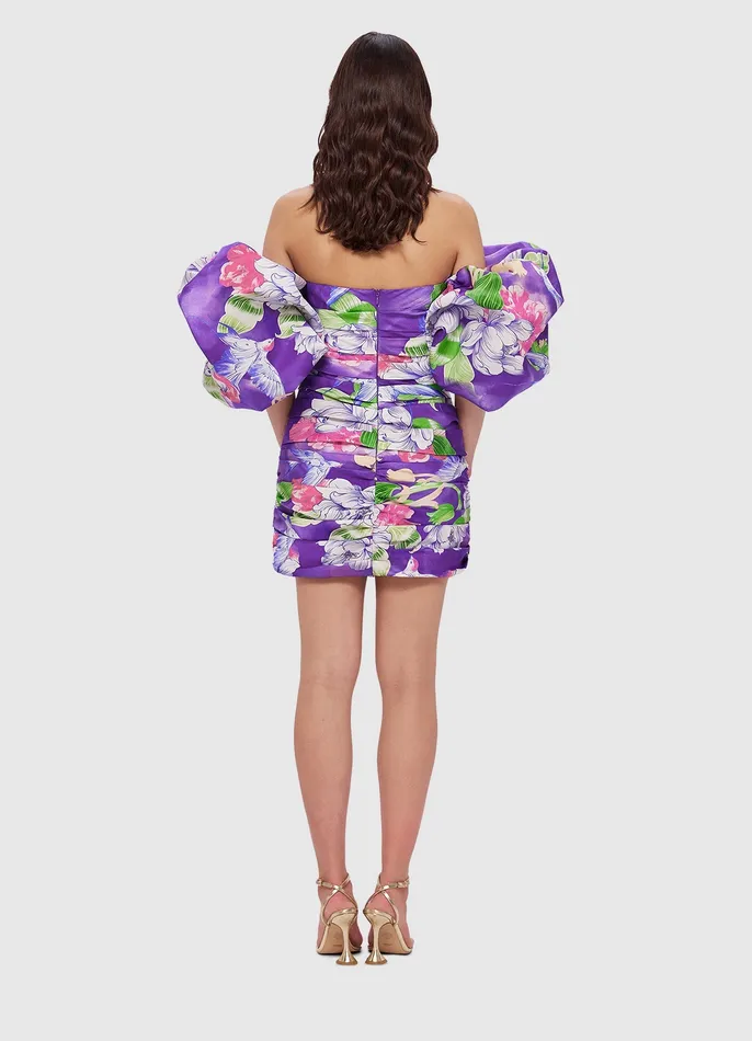 Brenda Puffy Sleeve Mini Dress 8211 Swallow Print in Serenity Dresses and Jumpsuits LEO LIN Women
