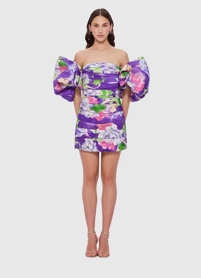 Brenda Puffy Sleeve Mini Dress 8211 Swallow Print in Serenity Dresses and Jumpsuits LEO LIN Women