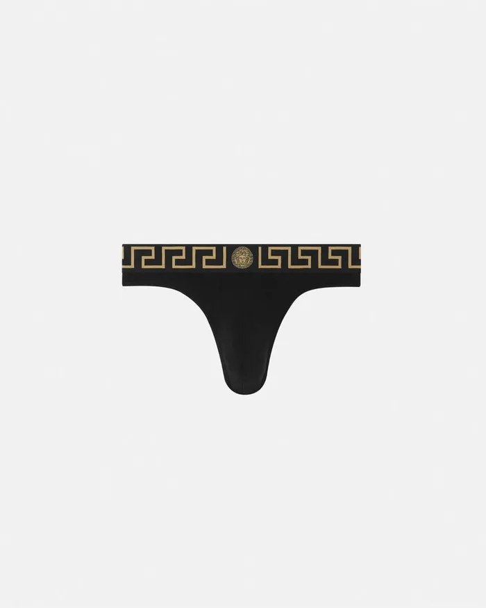 Briefs Men Versace Greca Border Thong Black