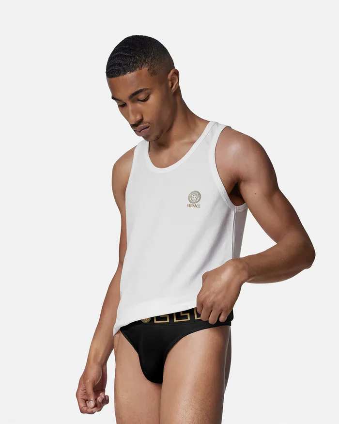 Briefs Men Versace Greca Border Thong Black