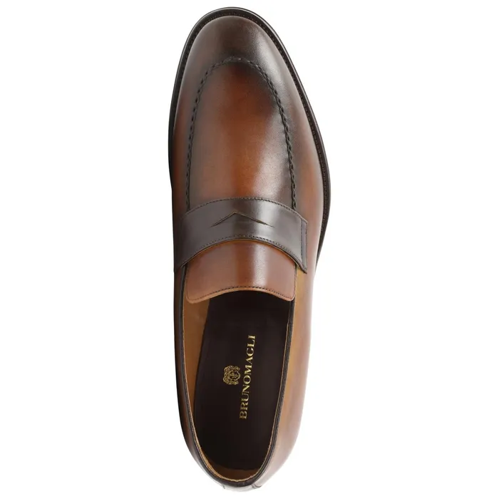 Bruno Magli Arezzo Burnished Penny Loafer 8211 CognacDark Brown Men Loafers and Slipons