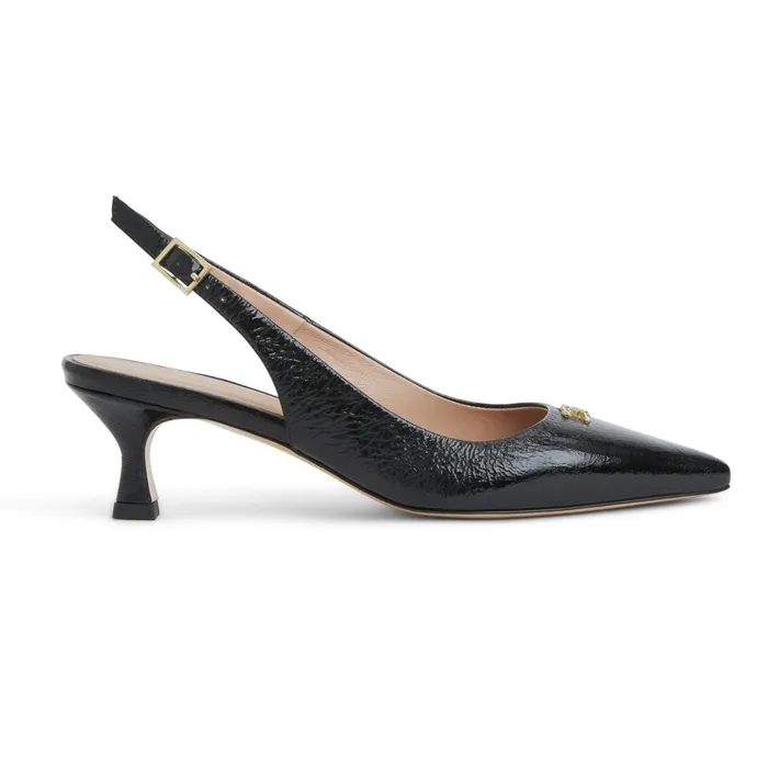 Bruno Magli FIONA Slingback Pump BLACK CRINKLE PATENT Women Pumps