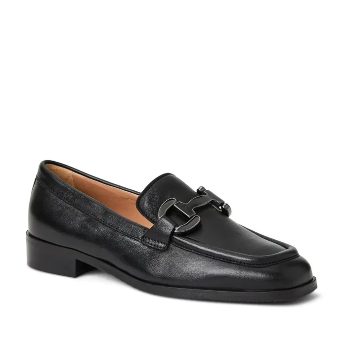 Bruno Magli Natalie Square Toe LoaferBlack Leather Women Flats and Loafers