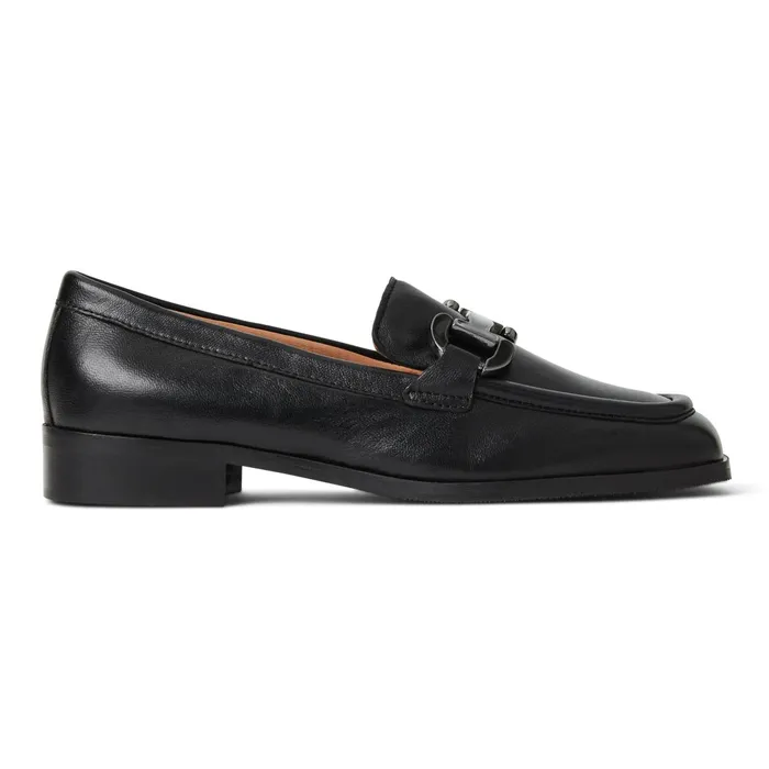Bruno Magli Natalie Square Toe LoaferBlack Leather Women Flats and Loafers