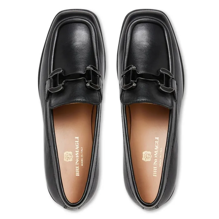 Bruno Magli Natalie Square Toe LoaferBlack Leather Women Flats and Loafers