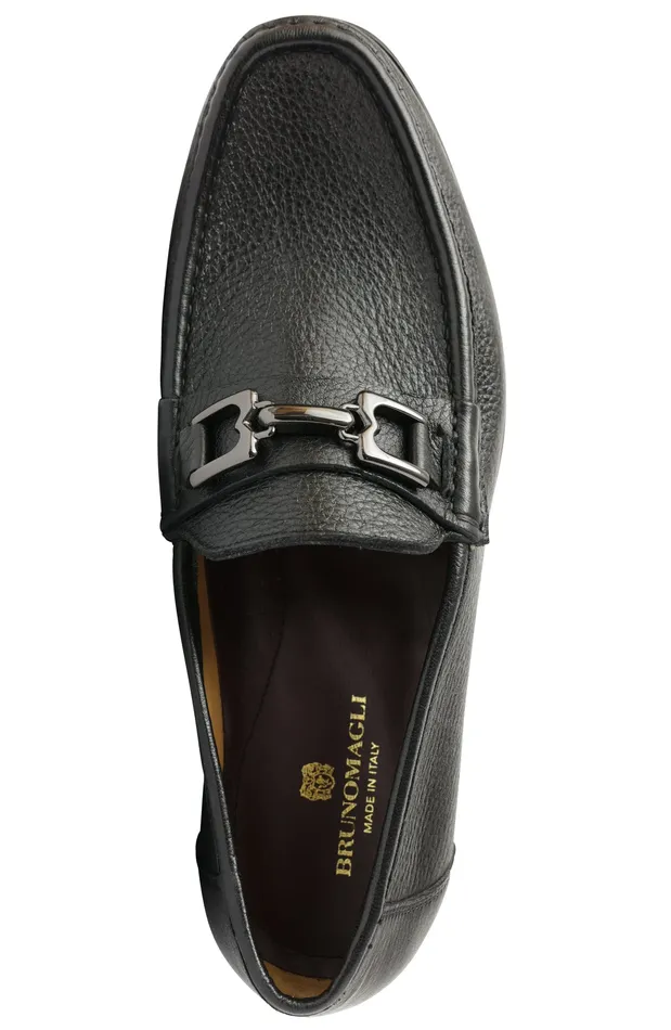 Bruno Magli Trieste Classic Leather Moccasin 8211 Black Cervo Men Loafers and Slipons