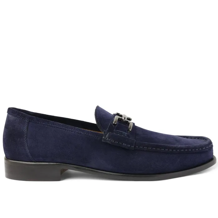 Bruno Magli Trieste Classic Leather Moccasin 8211 Navy Suede Men Casual Shoes