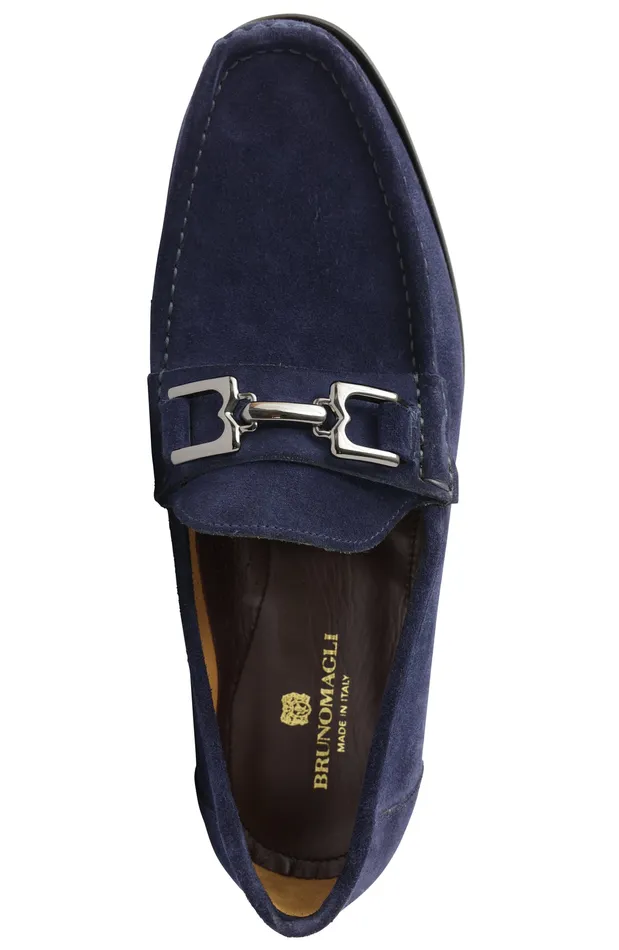 Bruno Magli Trieste Classic Leather Moccasin 8211 Navy Suede Men Casual Shoes