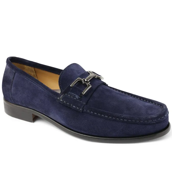Bruno Magli Trieste Classic Leather Moccasin 8211 Navy Suede Men Casual Shoes