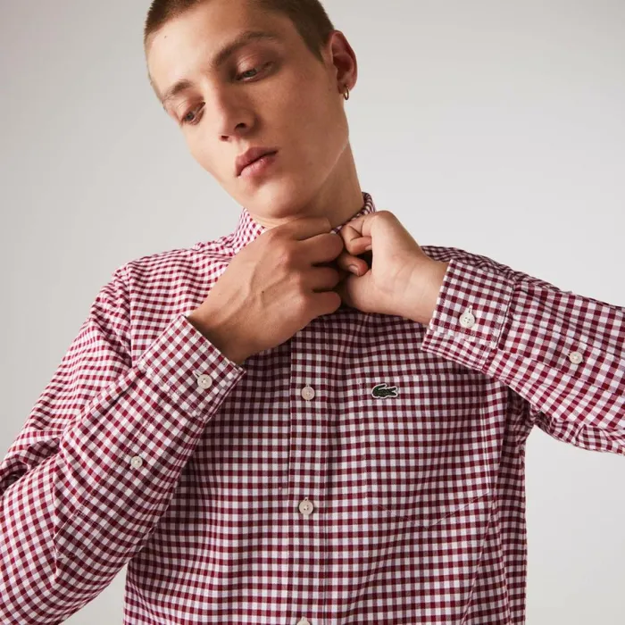 Button Down Shirts Men Lacoste Men039s Regular Fit Gingham Oxford Cotton Shirt White Bordeaux 825 Button Down Shirts Men Lacoste Men039s Regular Fit Gingham Oxford Cotton Shirt White Bordeaux 825