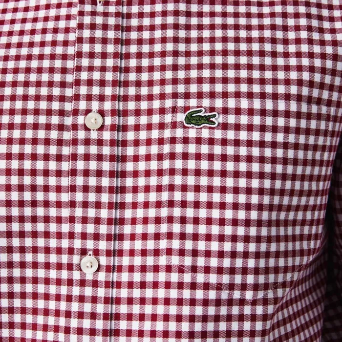 Button Down Shirts Men Lacoste Men039s Regular Fit Gingham Oxford Cotton Shirt White Bordeaux 825