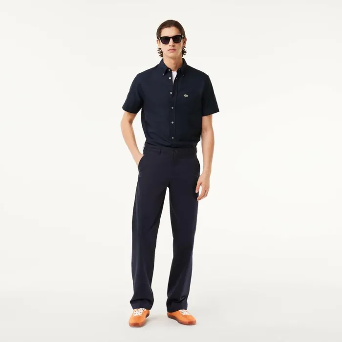 Button Down Shirts Men Lacoste Men039s Regular Fit Short Sleeve Oxford Shirt Navy Blue F2w