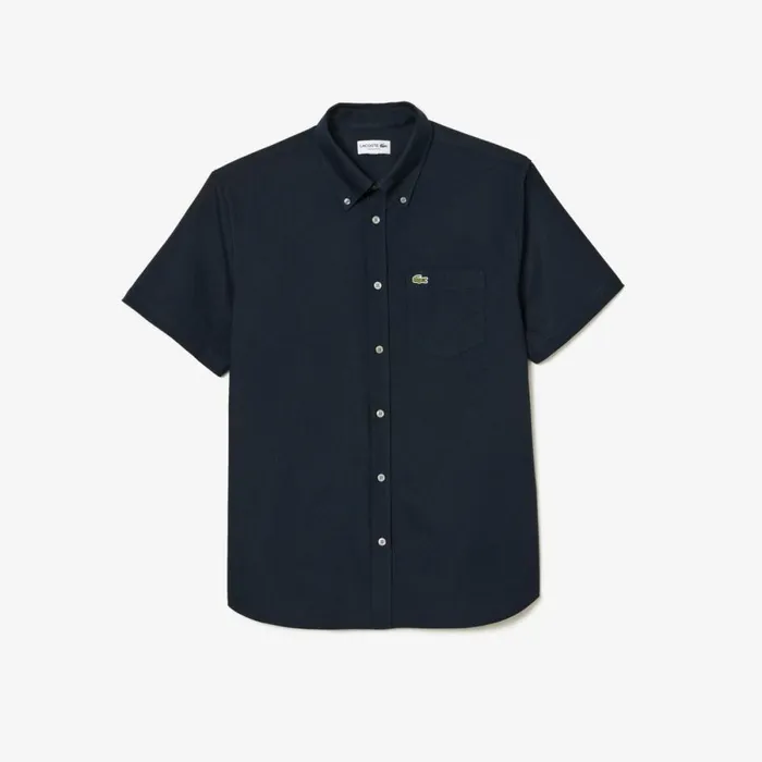 Button Down Shirts Men Lacoste Men039s Regular Fit Short Sleeve Oxford Shirt Navy Blue F2w