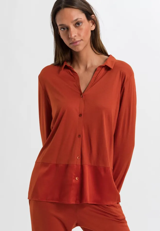 Button Front Shirt Blood Orange Women HANRO Pajama Tops