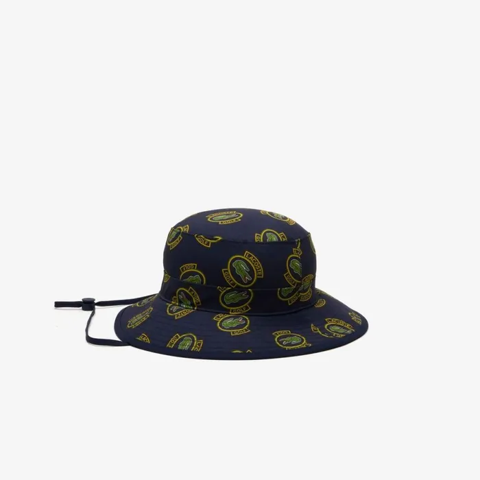 Caps and Hats Men Lacoste Men039s AntiUV Printed Golf Hat Navy Blue Yellow Black Ir0