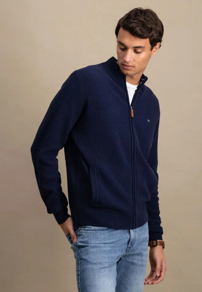 Cardigan Men FYNCHHATTON Parting Jacket Made Of Wool Mix With A Colored Zipper Navysilvercloud Blue Cardigan Men FYNCHHATTON Parting Jacket Made Of Wool Mix With A Colored Zipper Navysilvercloud Blue