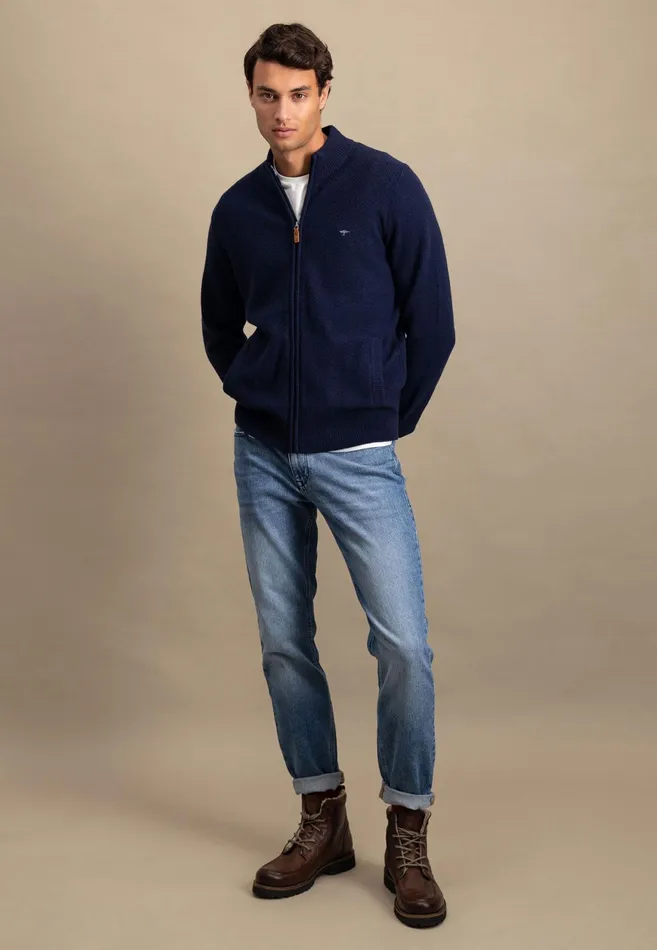 Cardigan Men FYNCHHATTON Parting Jacket Made Of Wool Mix With A Colored Zipper Navysilvercloud Blue