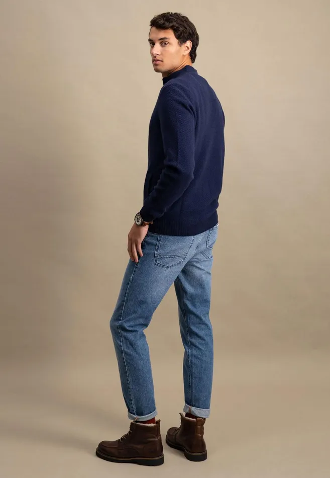 Cardigan Men FYNCHHATTON Parting Jacket Made Of Wool Mix With A Colored Zipper Navysilvercloud Blue