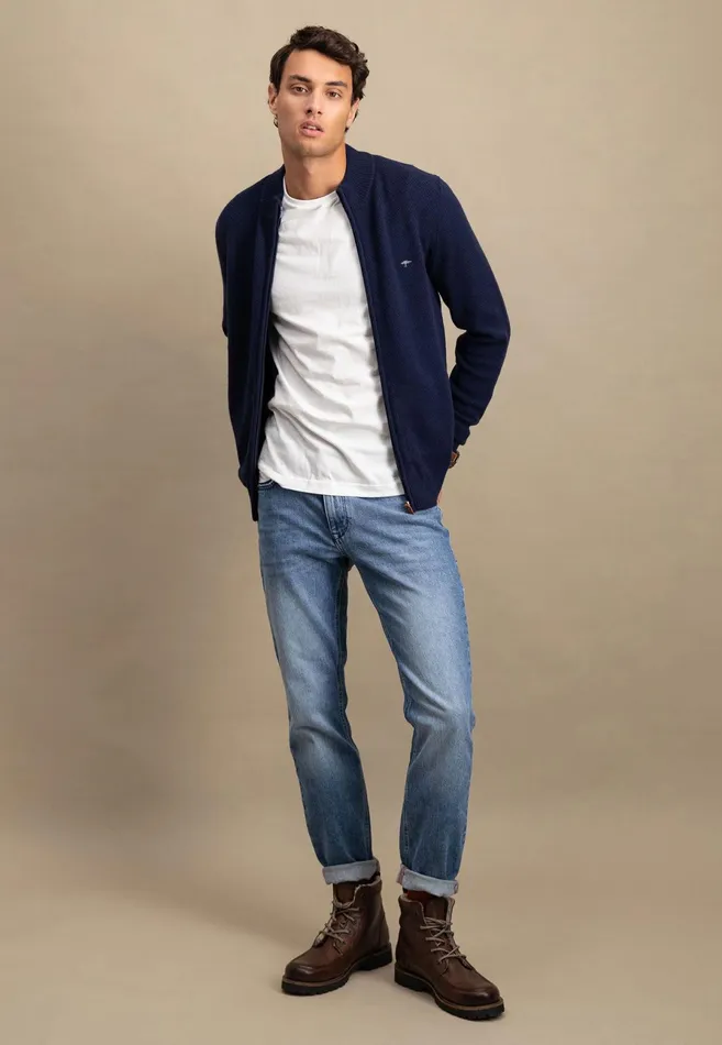 Cardigan Men FYNCHHATTON Parting Jacket Made Of Wool Mix With A Colored Zipper Navysilvercloud Blue