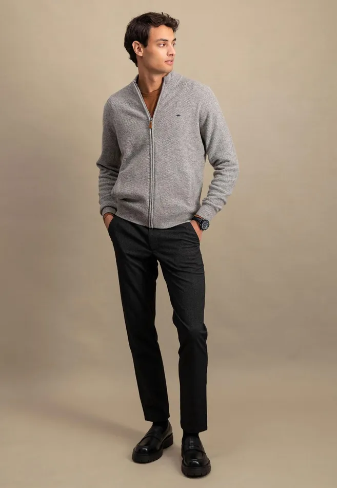 Cardigan Men FYNCHHATTON Parting Jacket Made Of Wool Mix With A Colored Zipper Navysilvercloud Blue