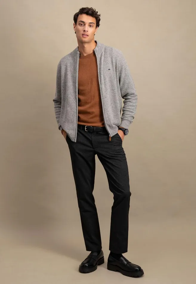 Cardigan Men FYNCHHATTON Parting Jacket Made Of Wool Mix With A Colored Zipper Navysilvercloud Blue