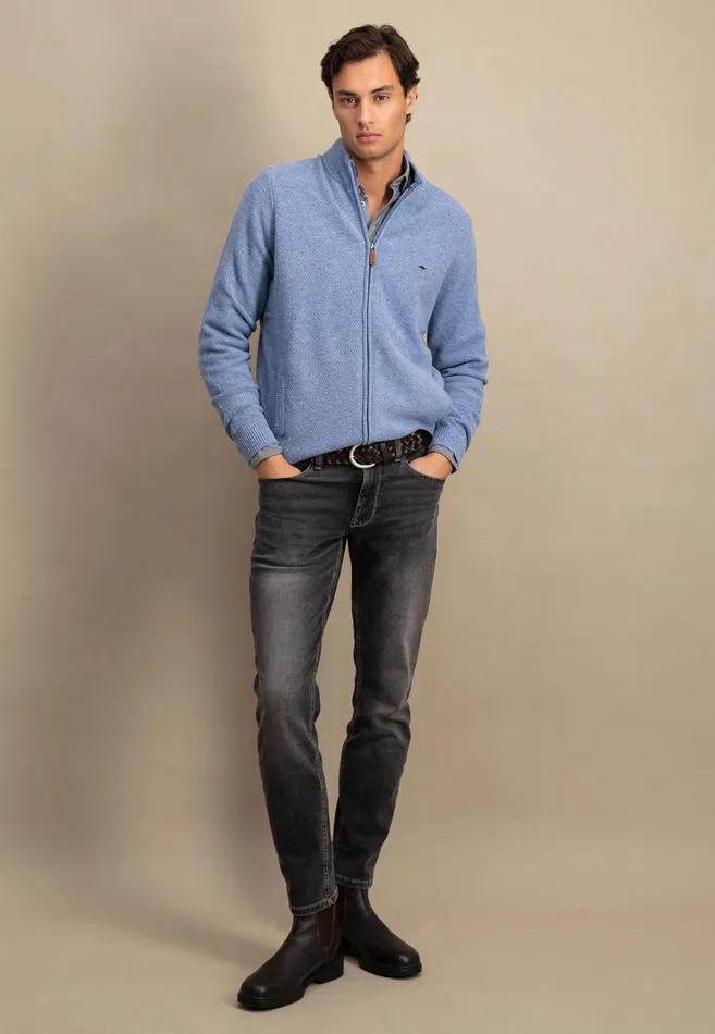 Cardigan Men FYNCHHATTON Parting Jacket Made Of Wool Mix With A Colored Zipper Navysilvercloud Blue