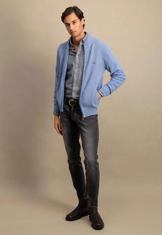 Cardigan Men FYNCHHATTON Parting Jacket Made Of Wool Mix With A Colored Zipper Navysilvercloud Blue