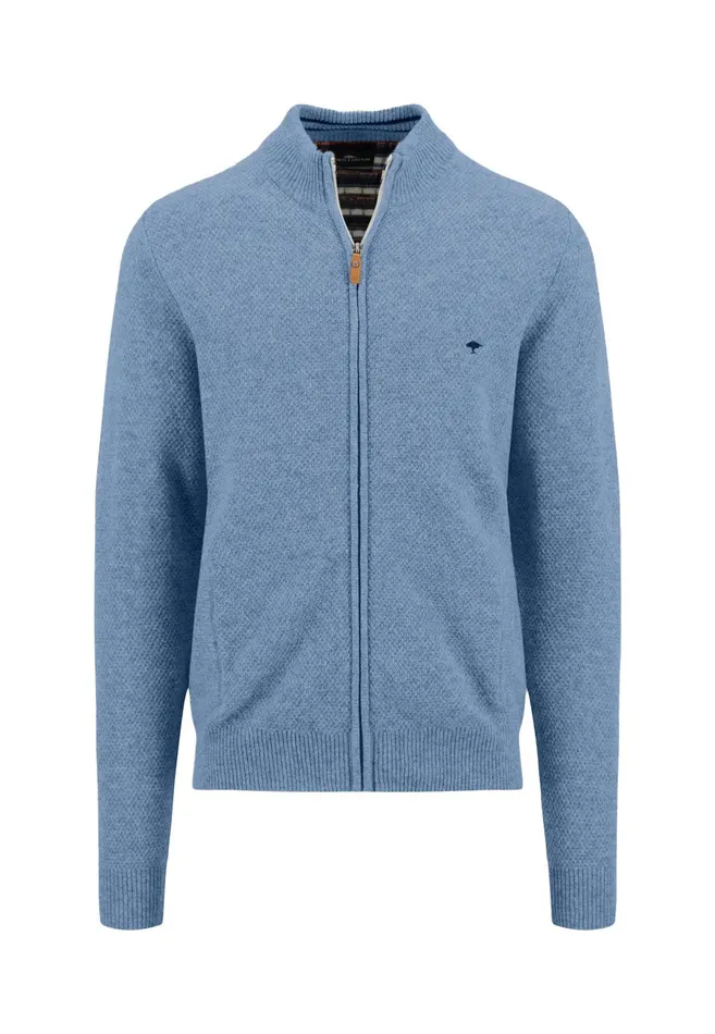 Cardigan Men FYNCHHATTON Parting Jacket Made Of Wool Mix With A Colored Zipper Navysilvercloud Blue