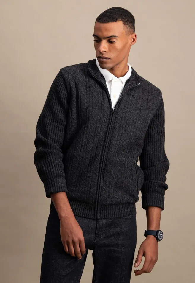Cardigan Men FYNCHHATTON Parting Jacket Made Of Wool With A Braid Pattern And Zipper Steelnavy Cardigan Men FYNCHHATTON Parting Jacket Made Of Wool With A Braid Pattern And Zipper Steelnavy